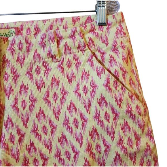 Lilly & Van Womens Capri Pants Size L Yellow Pink Diamond High Rise Tapered - Picture 4 of 9